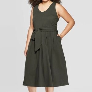 Whowhatwear Sleeveless U-Neck Wrap Waist Tank A-Line Midi Dress